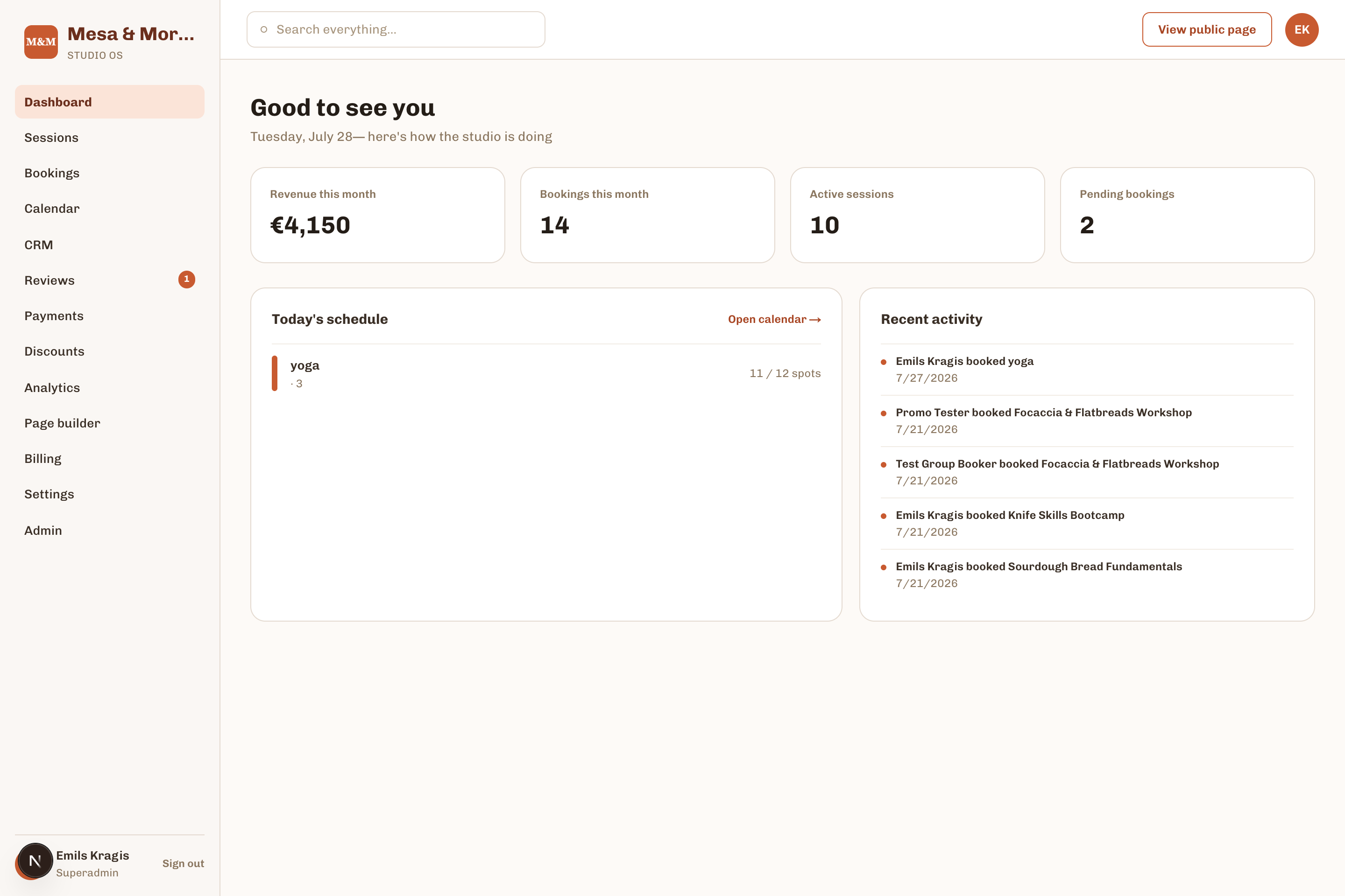 The Vowra dashboard